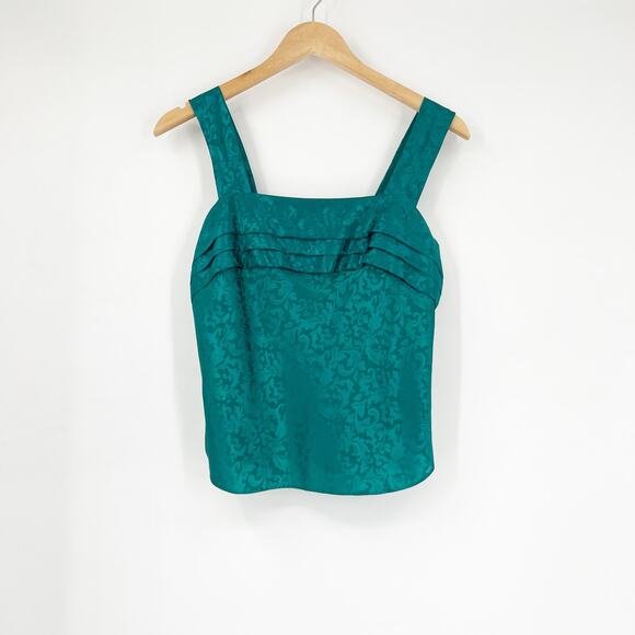 Vintage Lucie Ann II Green Floral Brocade Satin Tank Size Small - Picture 1 of 6